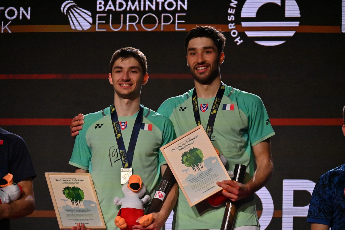 Christo and Toma Junior Popov winning men's doubles gold at the 2025 European Championships